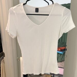 SHEIN Cream Ribbed Short Sleeve Tee